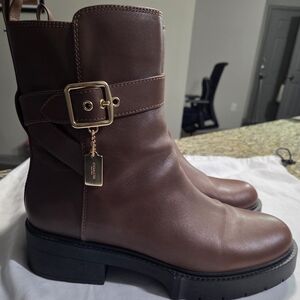 Coach Brown Leather Platform Ankle Boots